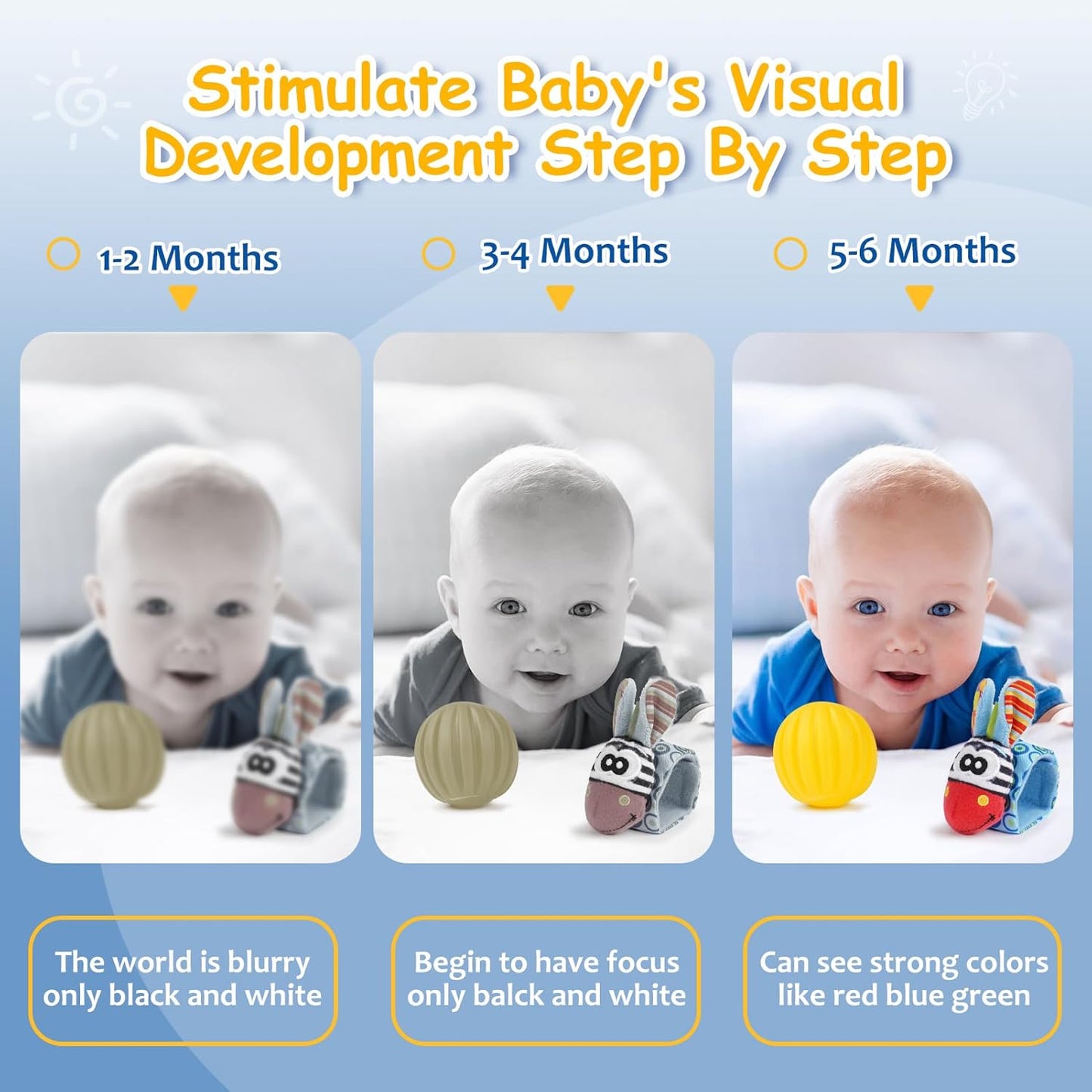 Baby Spielzeug, Toy 0-6 Months, 10-Piece Set for Newborn Sensory Toys, Baby Caterpillar Musical Toy,