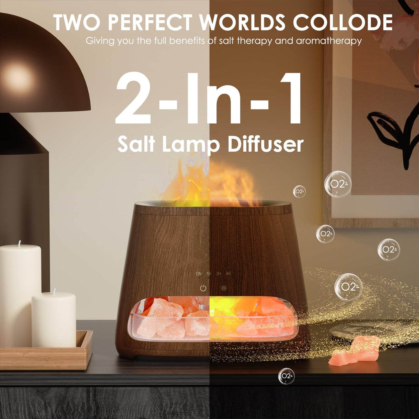 2-in-1 Aroma Diffuser & Salt Range Pakistan Light, Flame Effect for Essential Oils, Humidifier with 3 Brightness, 150 ml