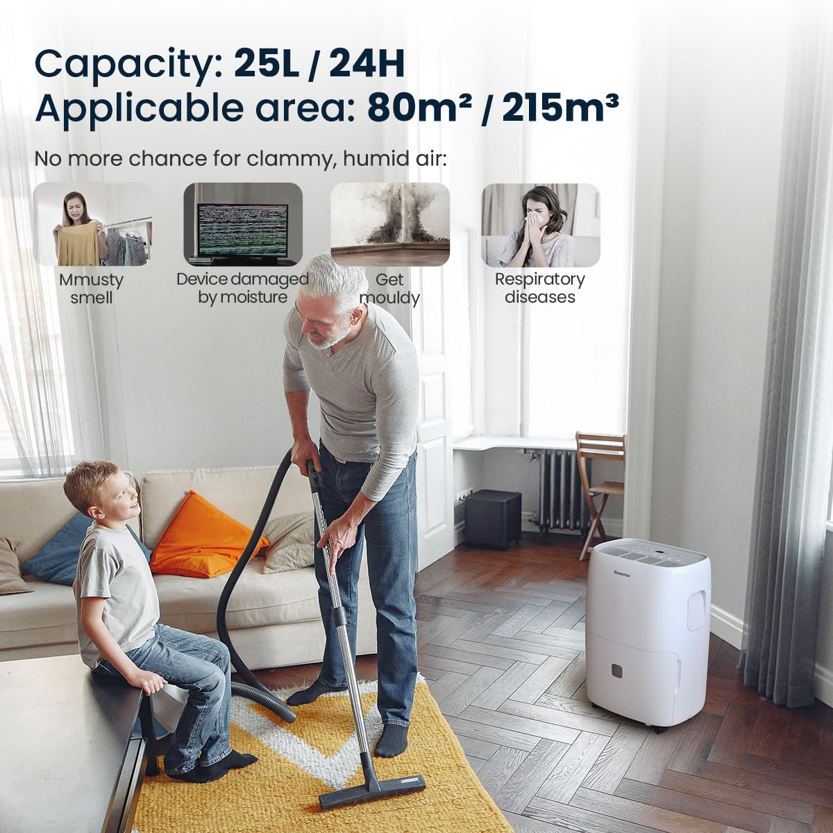 Luftentfeuchter 12L Dehumidifier Electric Cellar 35 dB, Room Dehumidifier