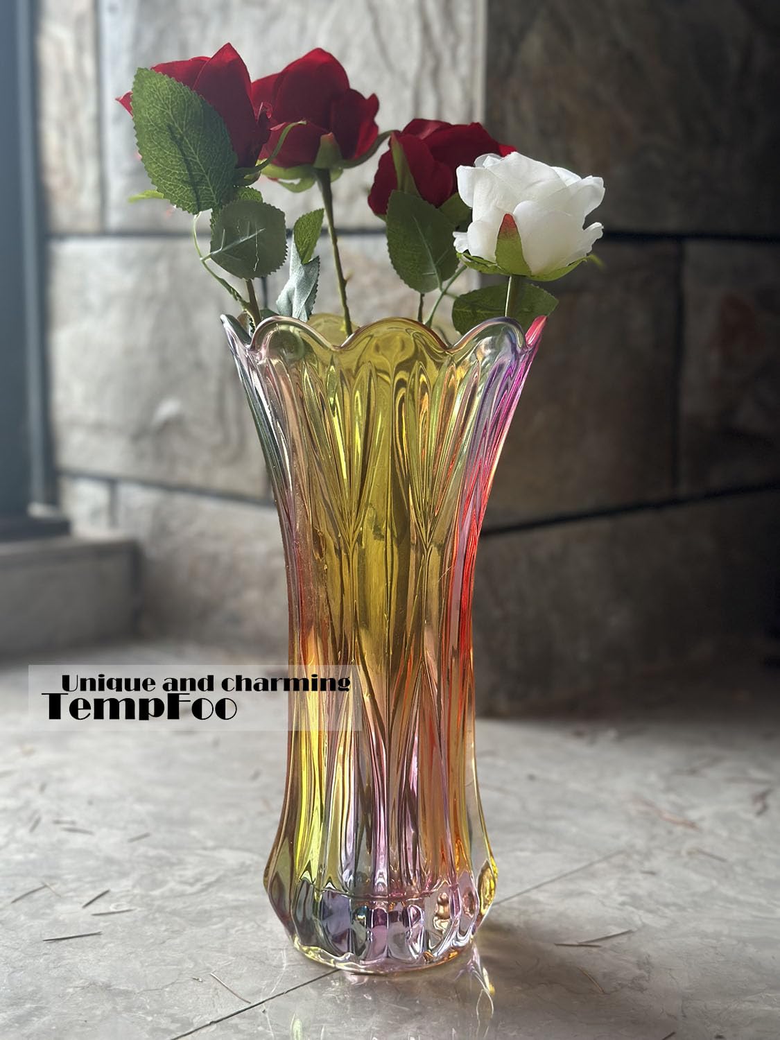 Black Grey Vase, Flower Vase, Large Tall Glass Vases for Decoration, Aesthetic, Large Glass Vase with Ribbed Texture, Modern Living Room, Black Art Decoration