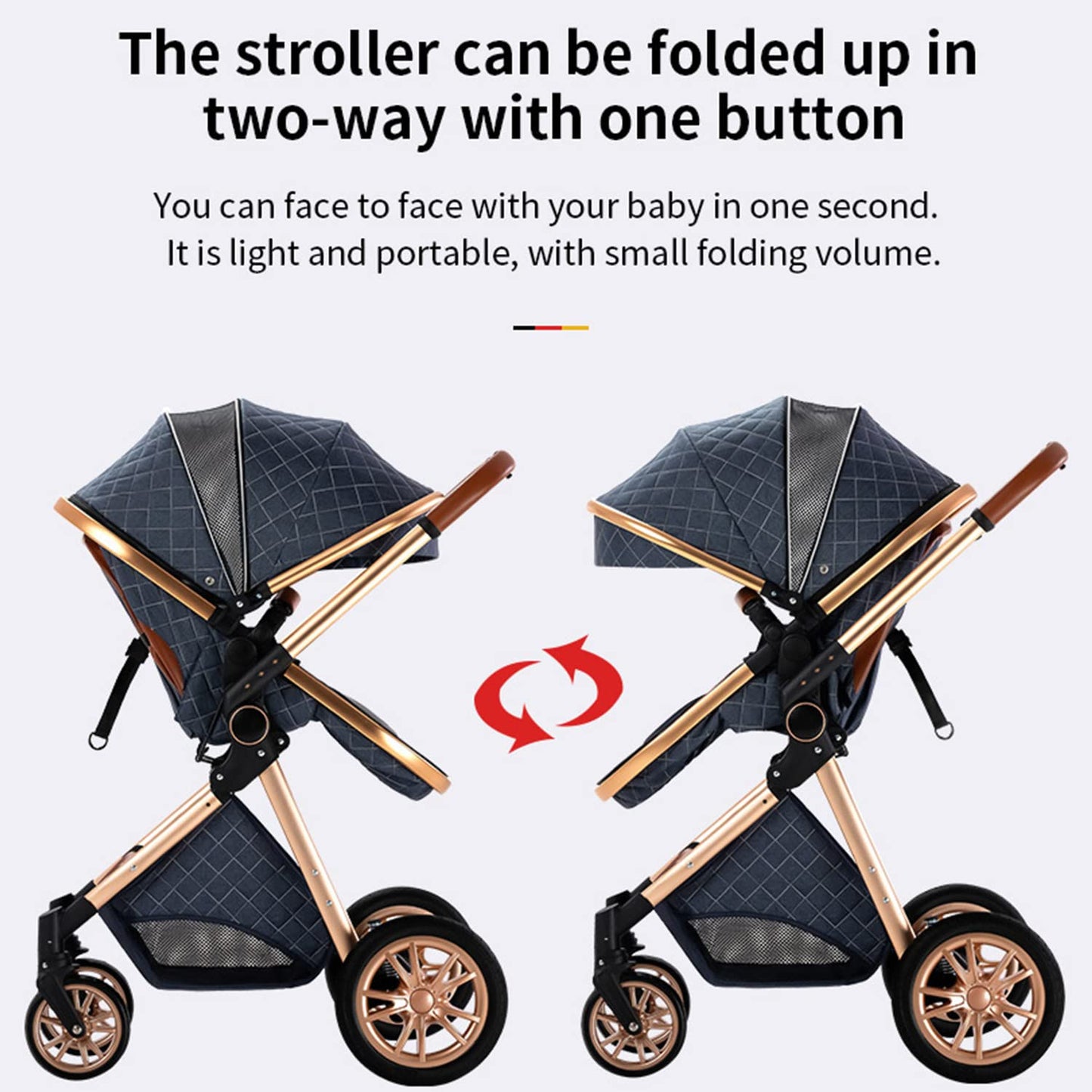 3-in-1 Pram Set with Seat, Baby Bed is Foldable, Adjustable Reclining Position,up to 15 kg, 0-3 Years