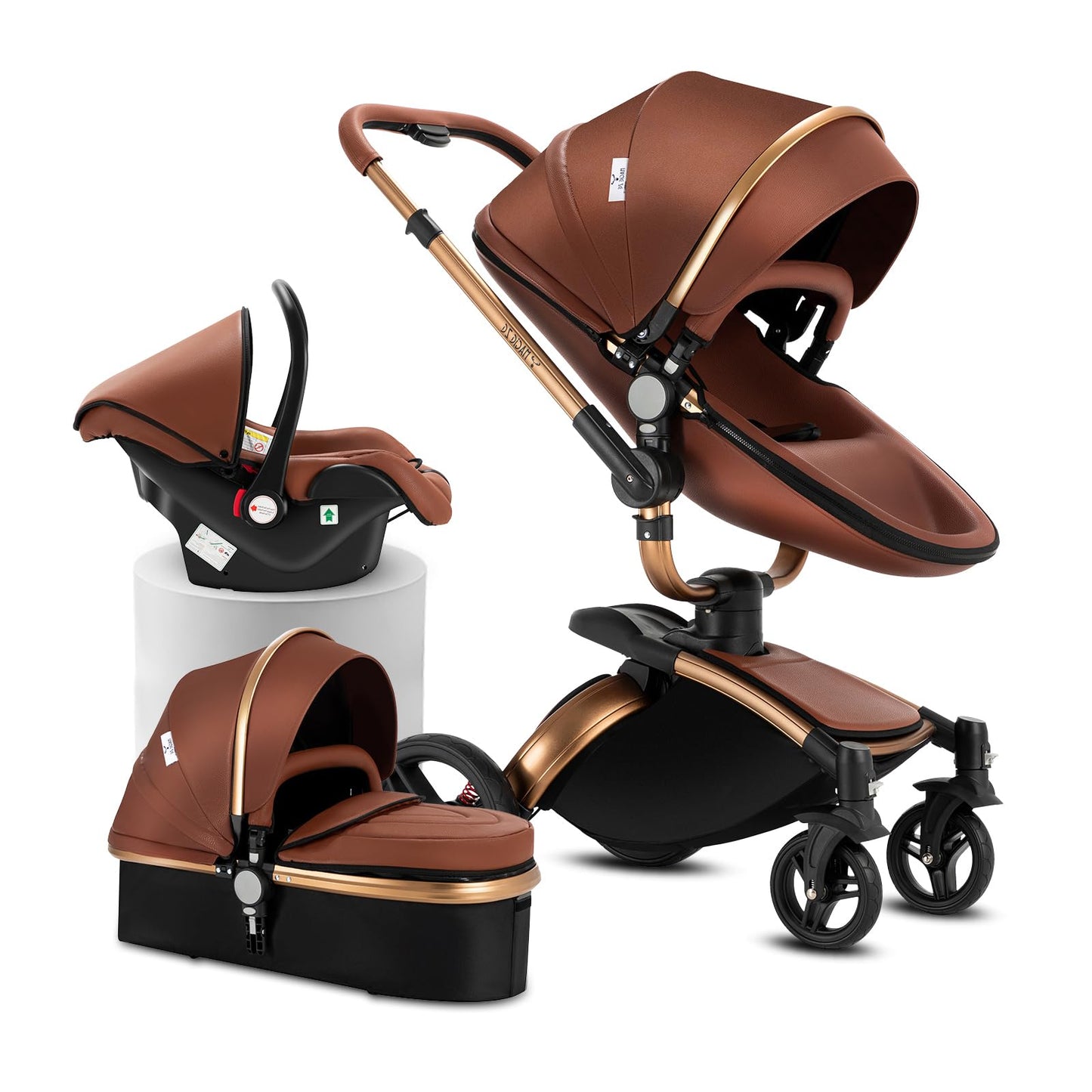 Reenborn 3-in-1 Pushchair, Buggy with Two Reversible Sliding Modes, Pushchair with Frame Aluminium Alloy, Baby Pram, 3-in-1 Complete Set with One-Click Folding Design