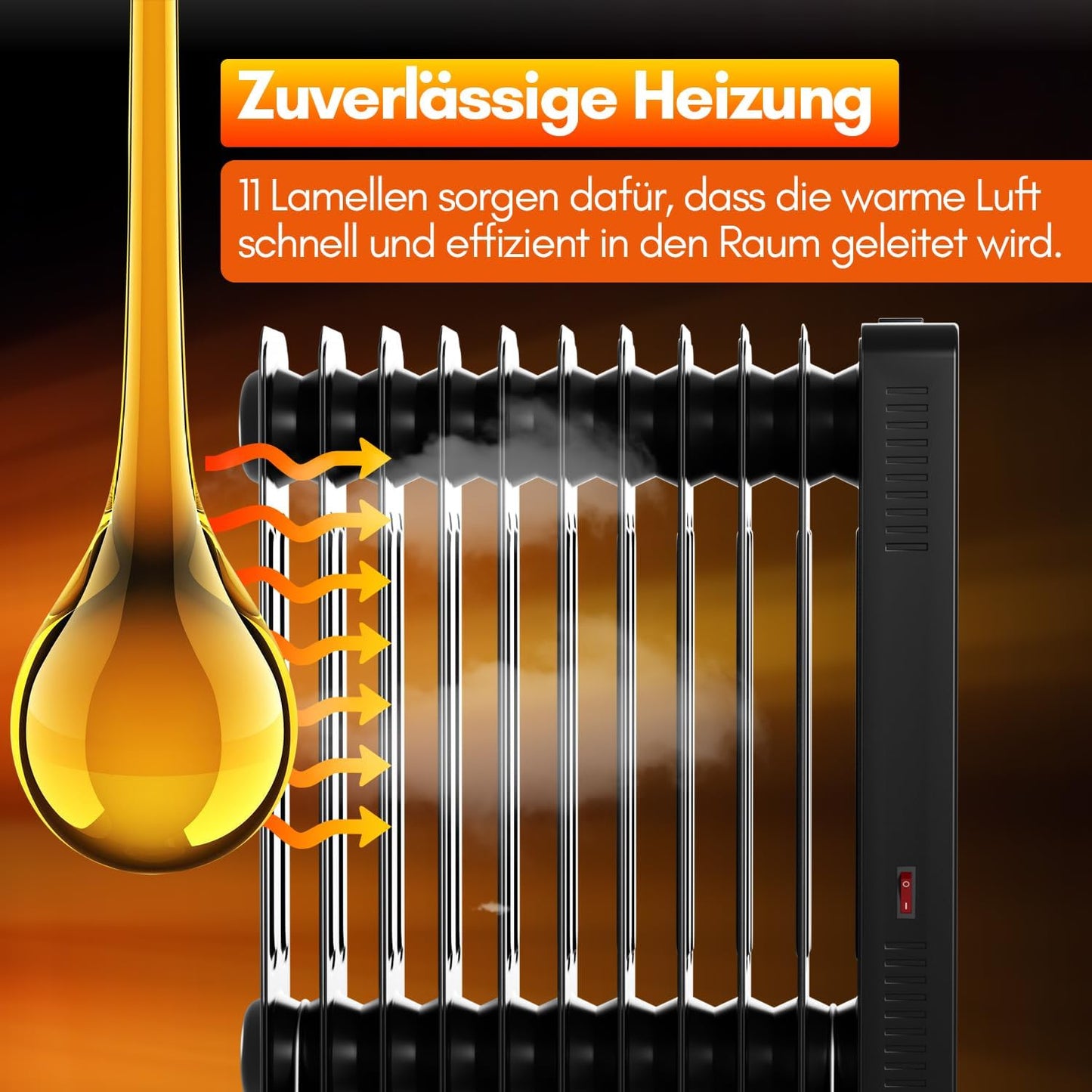 Heizung Fiqops Oil Radiator 2500 W, Energy Saving with 11 Ribs 3 Heat Settings, Thermostat, WiFi App & Remote Control, Digital Display