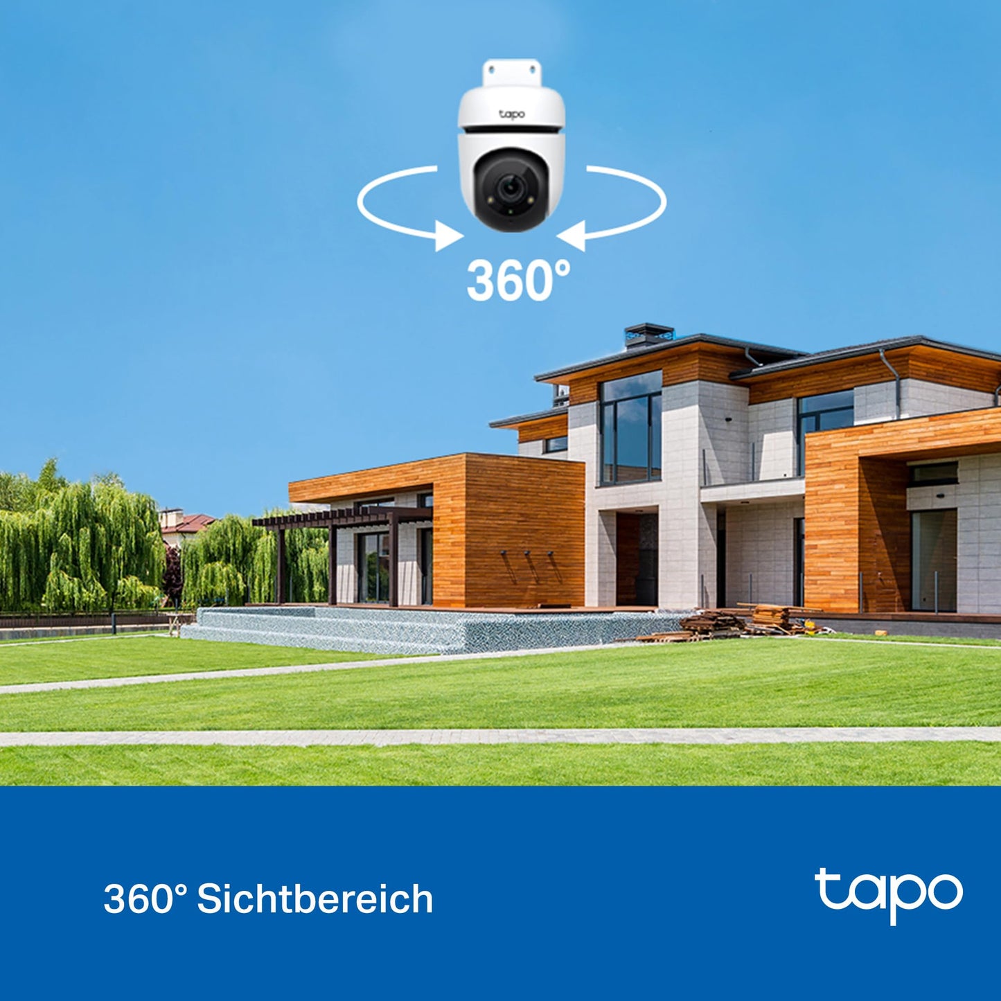 WLAN Überwachungskamera Außen, 360° Sichtbereich, 1080p Auflösung, Bewegungserkennung, Nachtsicht bis zu 30 m