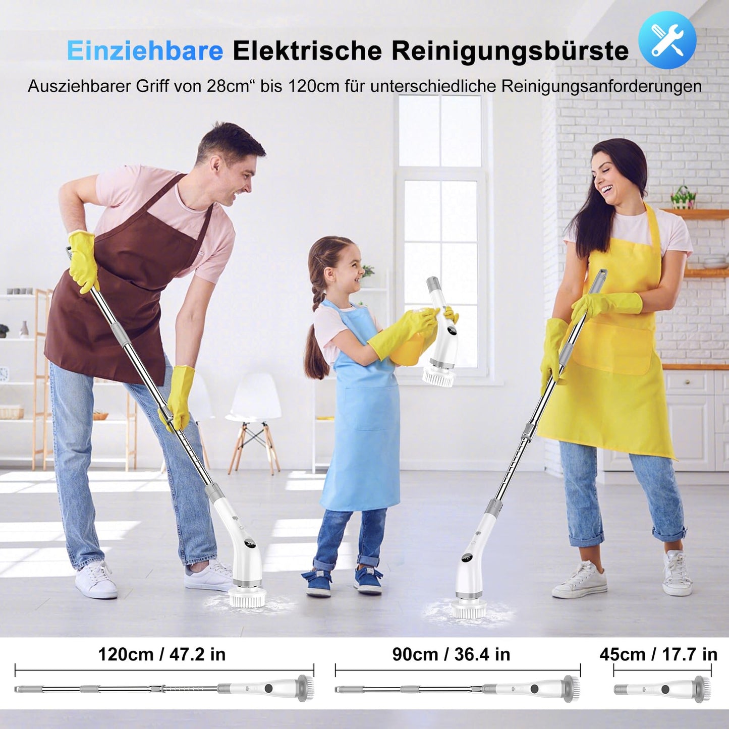 Elektrische Reinigungsbürste, Kabellos Power Spin Scrubber mit 7 Bürstenköpfen, 2 Speed Integrierte übertragung, Cleaning Brush für Fliesen, Duschen, Glas, Bad