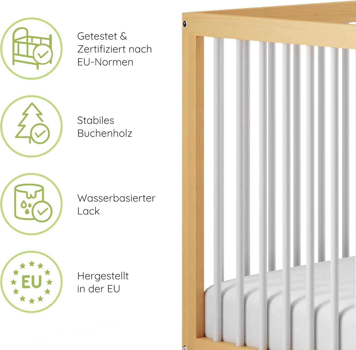 Kids Collective Baby Cot Bed 60x120 | 70x140 cm Height Adjustable