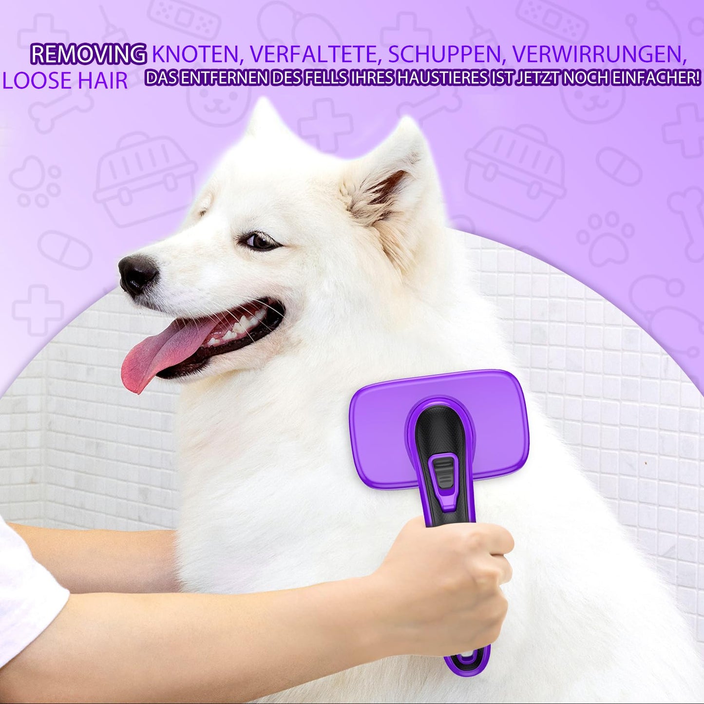 Hundebürste für Hunde und Katzen, selbstreinigend, Katzenbürste für Unterwolle und loses Fell