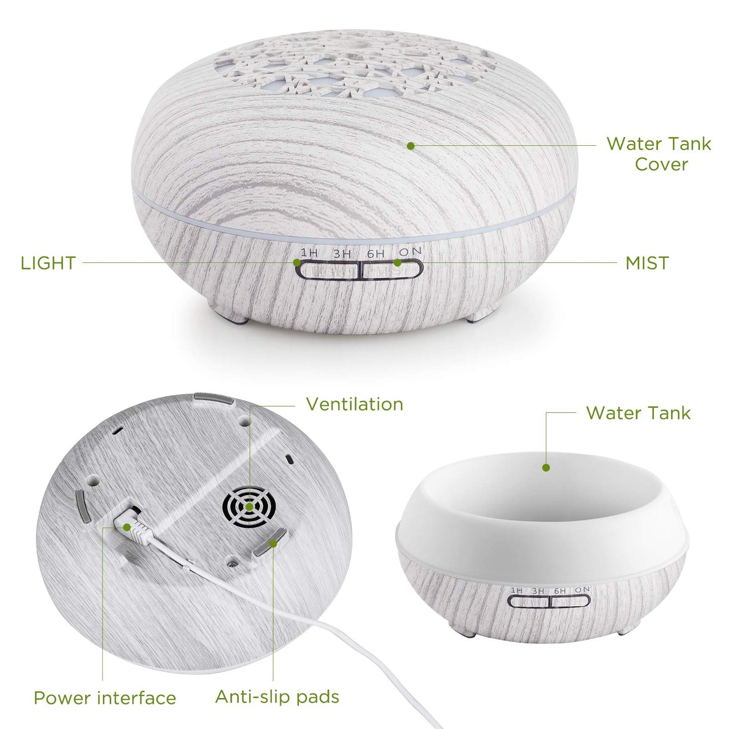 Aroma Diffuser Luftbefeuchter 550ml mit Fernbedienung, Ultraschall Vernebler Duftlampe Öle Diffusor mit 7 Farben LED Wasserlose Abschaltautomatik