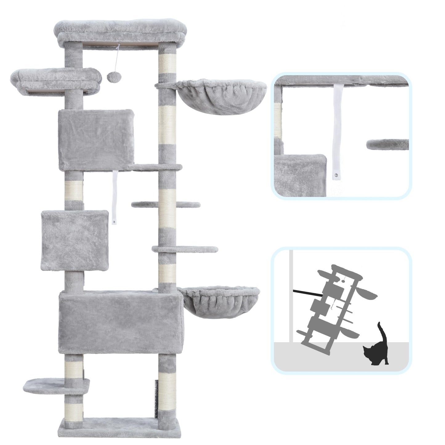 XXL Kratzbaum mit 2 groß Plattform, 3 Höhlen, 2 Korb, Plüschbälle und Sisal Kratzbäume