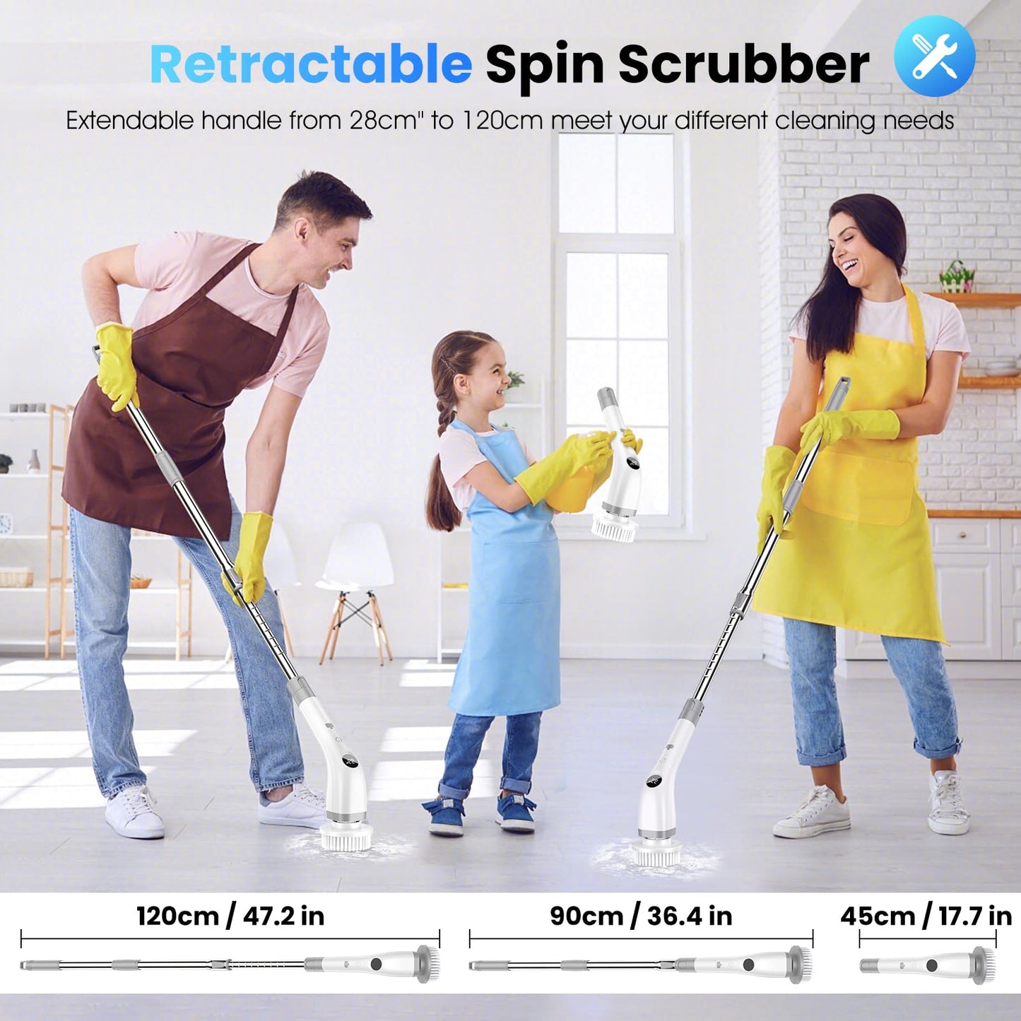 Elektrische Reinigungsbürste, Kabellos Power Spin Scrubber mit 7 Bürstenköpfen, 2 Speed Integrierte übertragung, Cleaning Brush für Fliesen, Duschen, Glas, Bad