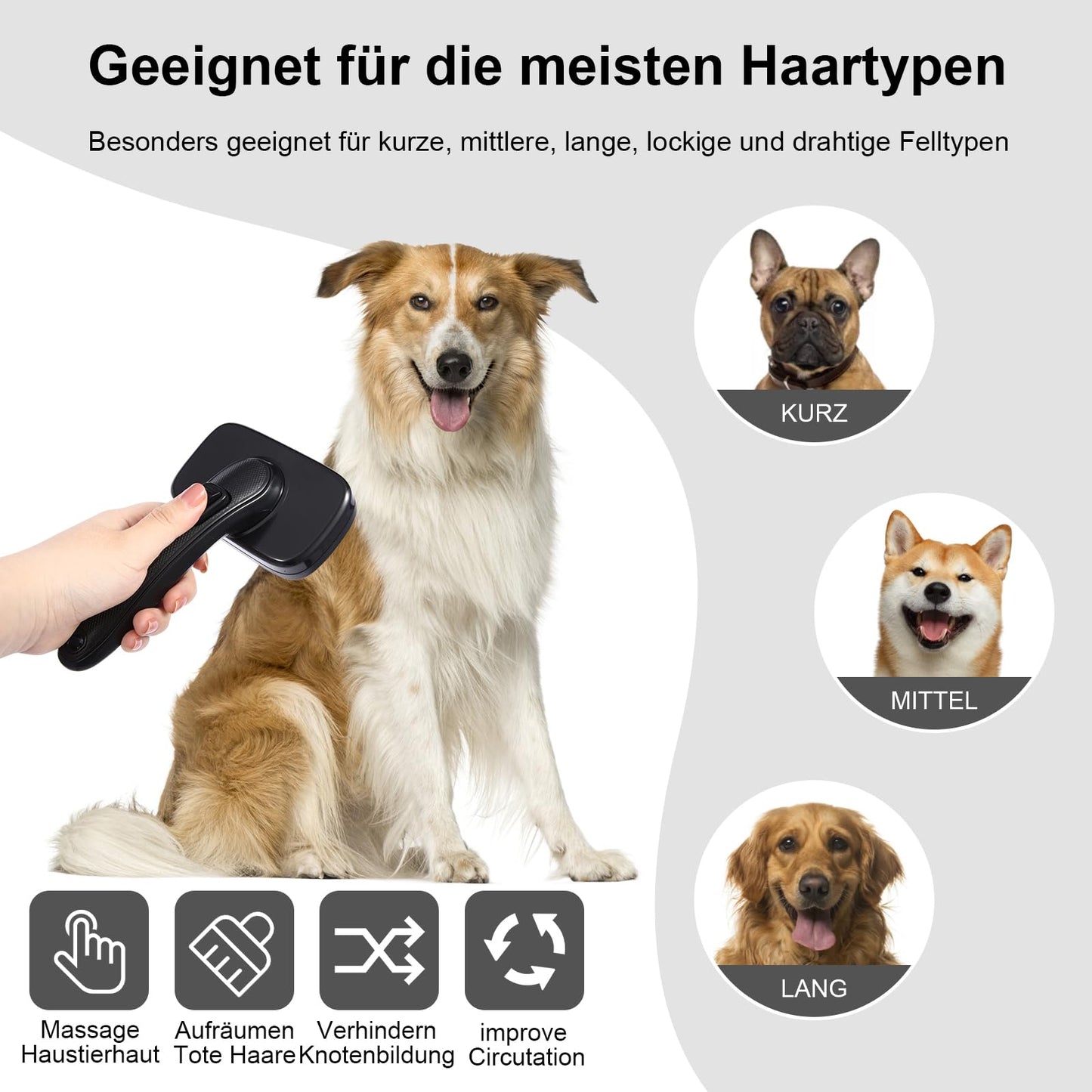 Hundebürste für Hunde und Katzen, selbstreinigend, Katzenbürste für Unterwolle und loses Fell