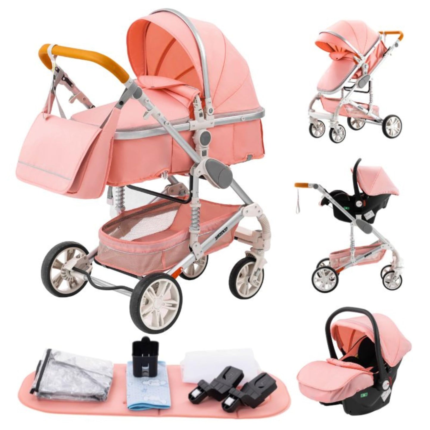 YAZOCO kinderwagen 3 in 1 Buggy Babybett Komplett Set Einem Klick Zusammenklappbarer Kinderwagen, KombiKinderwagen Aluminiumrahmen für Neugeborene