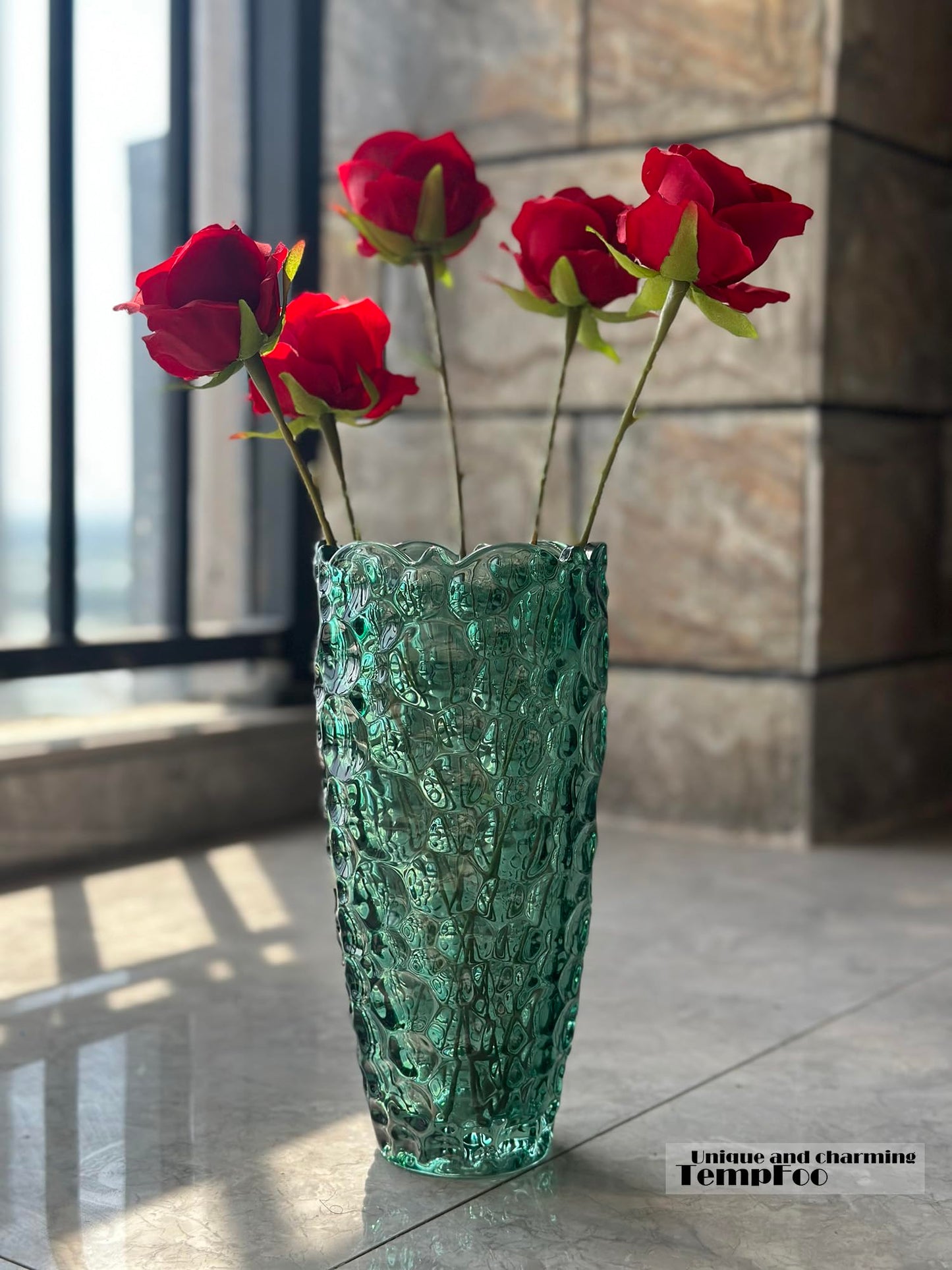 Black Grey Vase, Flower Vase, Large Tall Glass Vases for Decoration, Aesthetic, Large Glass Vase with Ribbed Texture, Modern Living Room, Black Art Decoration