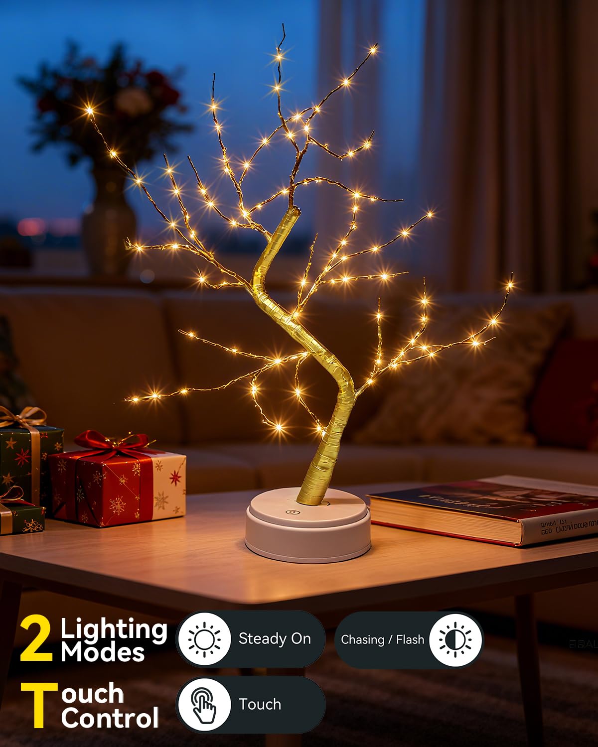 LED Lichterbaum, Baum Licht Warmweiß Verstellbare Äste, 108 LED Baum Lampe Dekobaum Belichtet Baumbeleuchtung Innen Deko