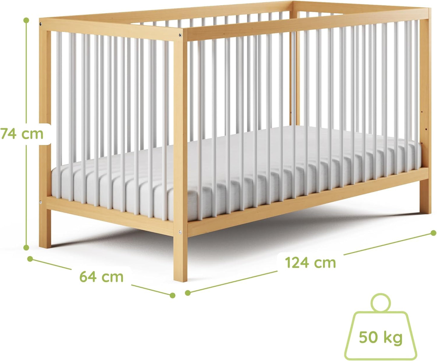 Kids Collective Baby Cot Bed 60x120 | 70x140 cm Height Adjustable