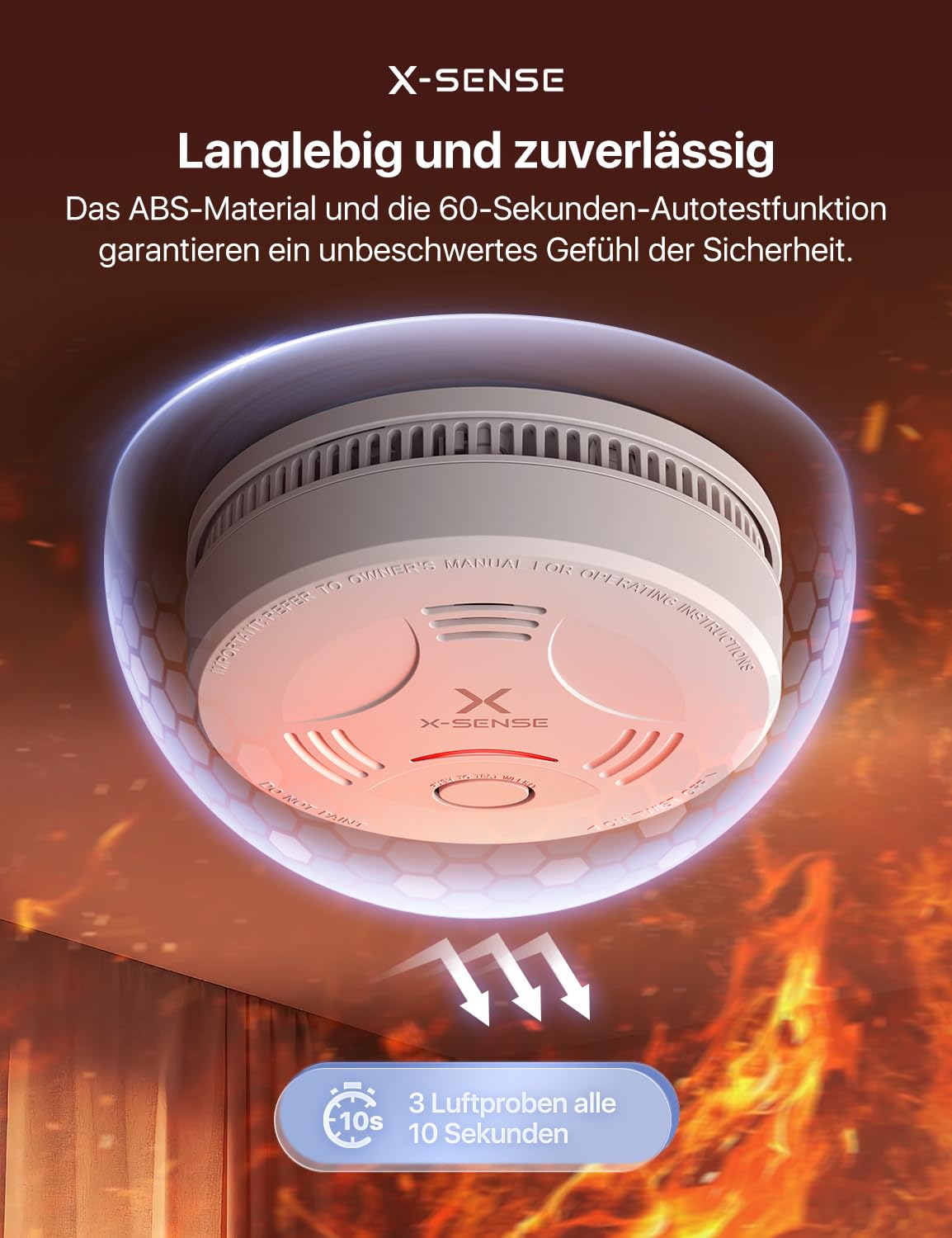 X-Sense Rauchmelder mit 10 Jahre Batterie und Magnethalterung, Feuermelder, TÜV Rheinland-Zertifiziert