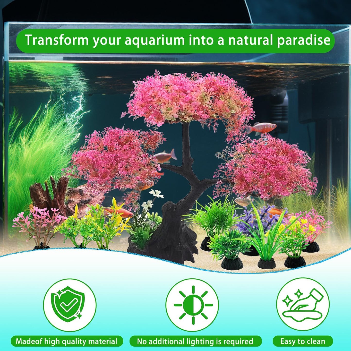 Rosa Kirschblüten-Baum Aquarium Dekorationsset – 10 Stück
