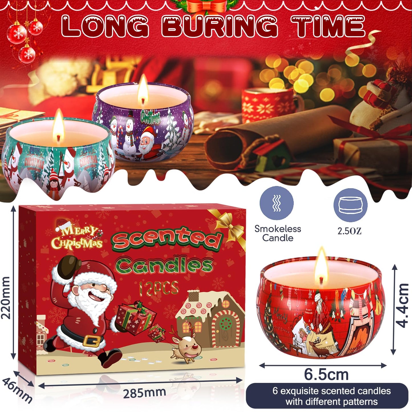 Duftkerze Set,12 Stück Christmas Scented Candle ,Natürliches Sojawachs Kerzen ,Aromatherapie Weihnachtskerzen Aroma für Stressabbau