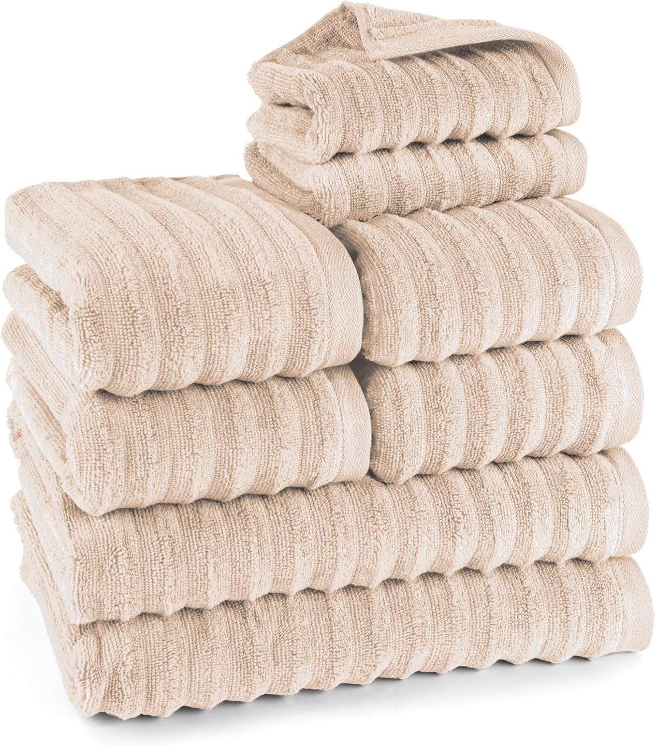 Pure Label 6-Piece Hand Towel Set with Hanging Loops Made of 100% Cotton, Absorbent and Soft, 2 x Bath Towels (70 x 140 cm), 2 x Hand Towels (50 x 100 cm), 2 x Guest Towels (30 x 50 cm),