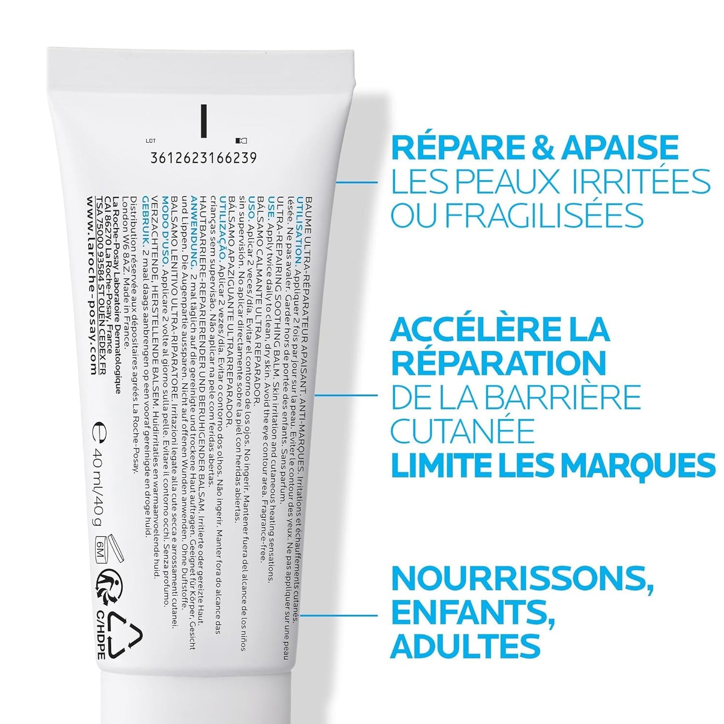 La Roche Posay Repairing Cream for Body, Face and Lips, for Sensitive Skin, with Dexpanthenol and Tribioma, Reduces Tension and Redness, Cicaplast Baume B5+, 100 ml