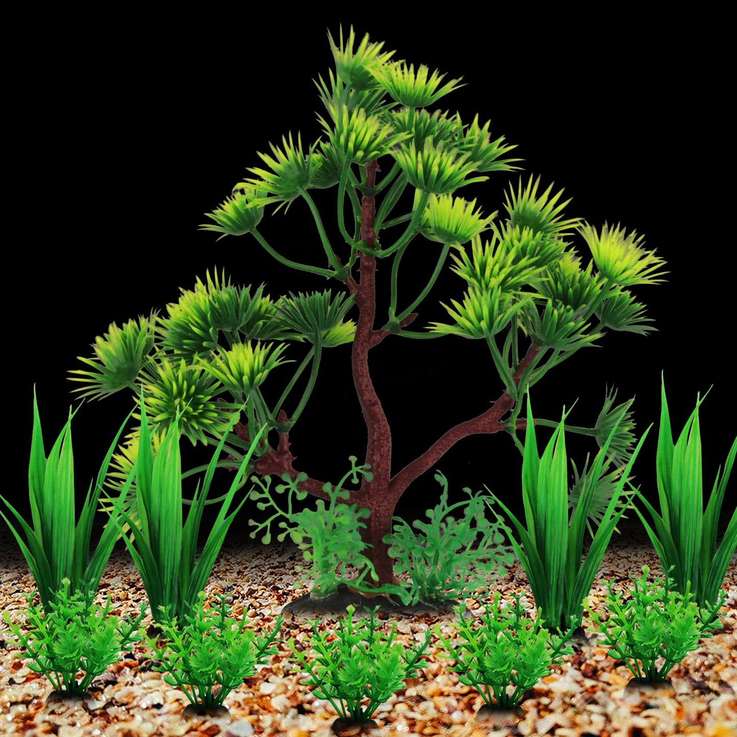 Pack of 10 Artificial Plants Aquarium Decoration Green Plastic Plants