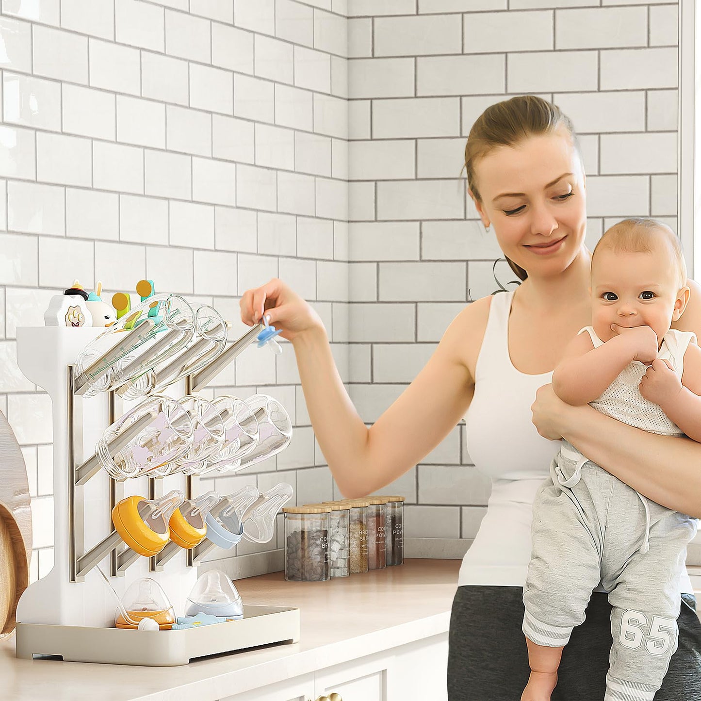 Flaschentrockner Halter – platzsparender Stand Arbeitsplatte Trockenständer für Babyflaschen