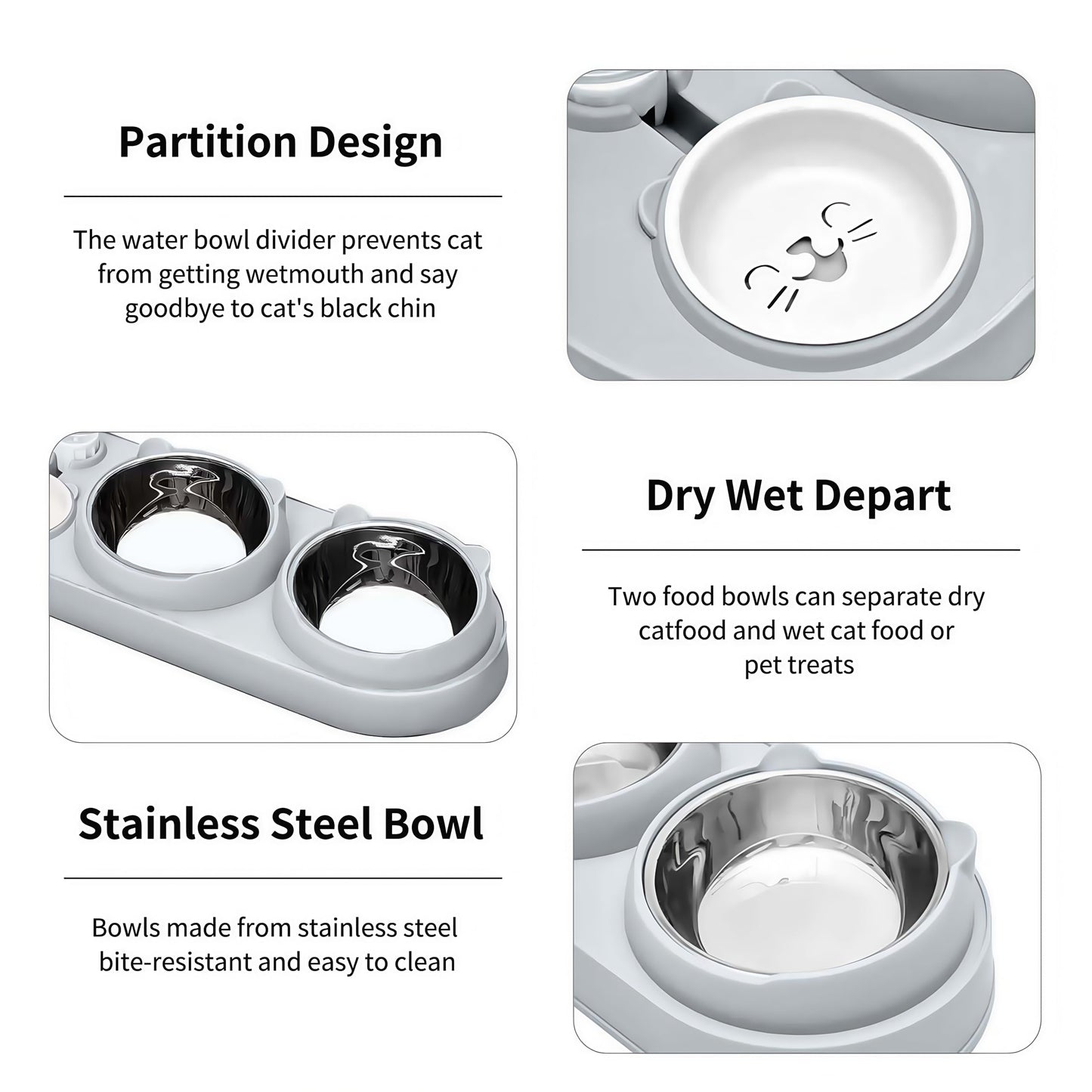 3 in 1 Katzennapf, Katzenfutter und Wassernapf Set mit Wasserspender und Edelstahlnäpfen