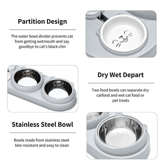 3 in 1 Katzennapf, Katzenfutter und Wassernapf Set mit Wasserspender und Edelstahlnäpfen