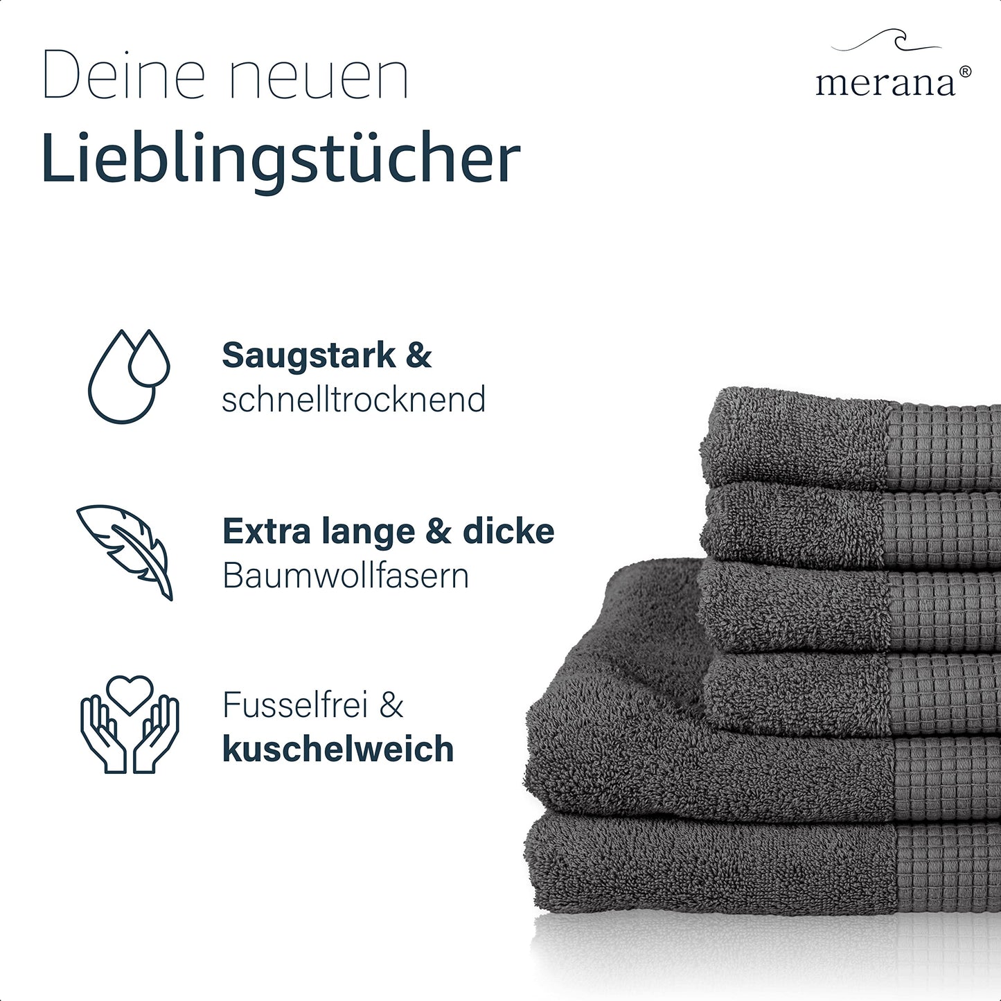 Merana Rome Handtuch Set | saugstark, weich und fusselfrei | Frottier Luxus Qualität | 100% Baumwolle | Oeko-TEX | 4 x Gästetücher (30x50cm))