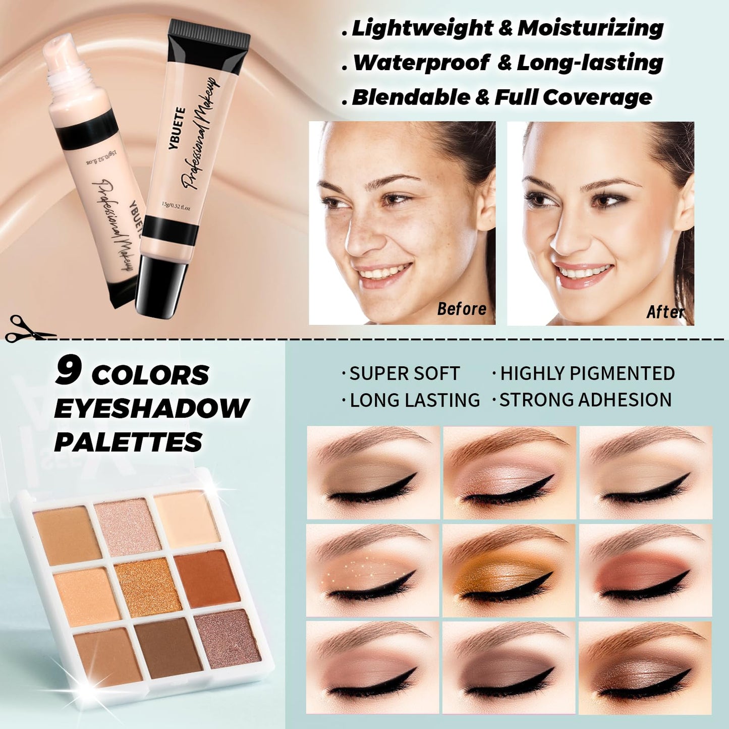 YBUETE Make-up Set für Teenager, Mädchen und Frauen - Tragbares Reise-Kosmetik-Set für Anfänger und Profis