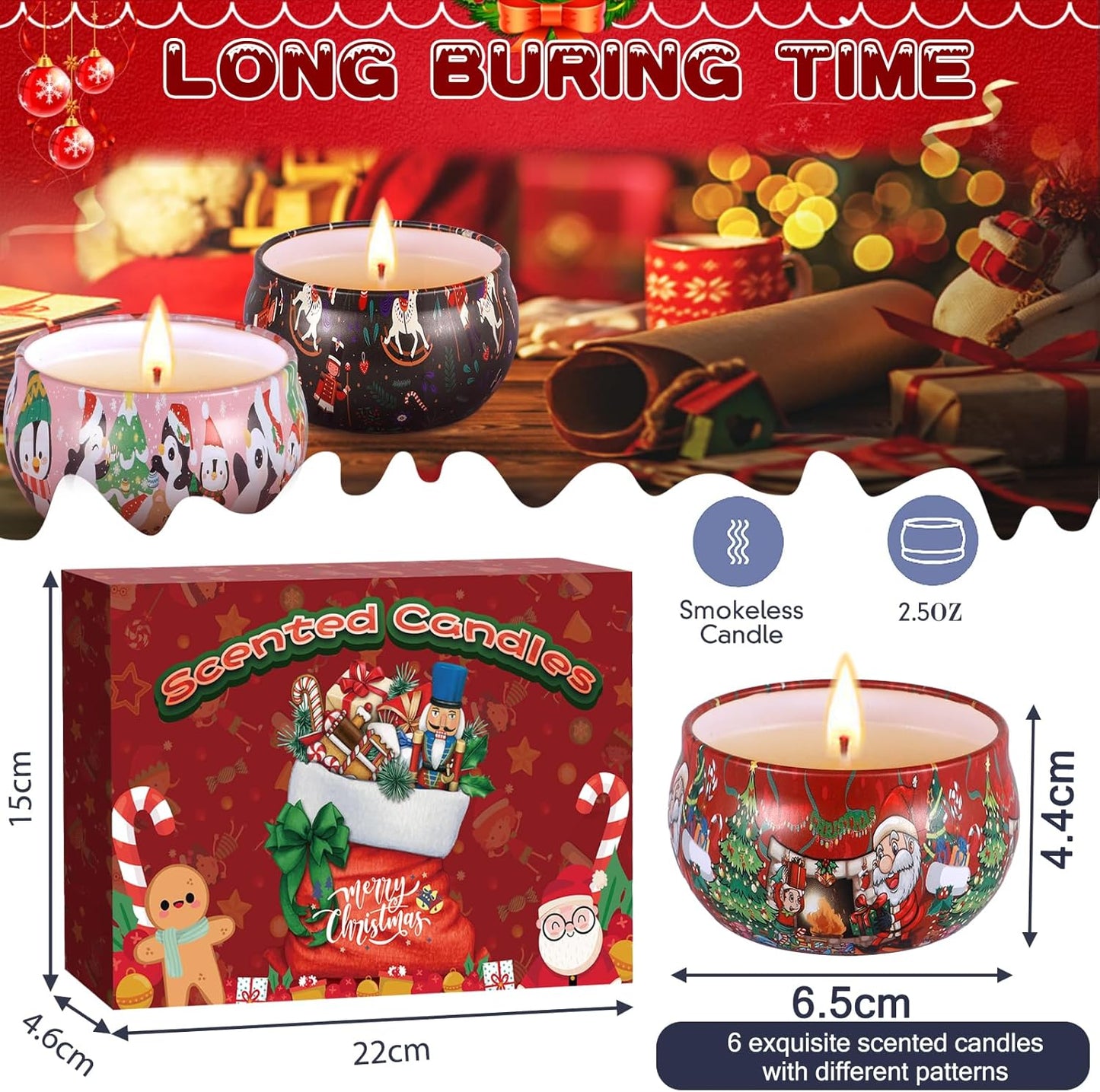 Candle Gifts for Women, Christmas Scented Candle, Pack of 6 Natural Soy Wax Aroma Candle