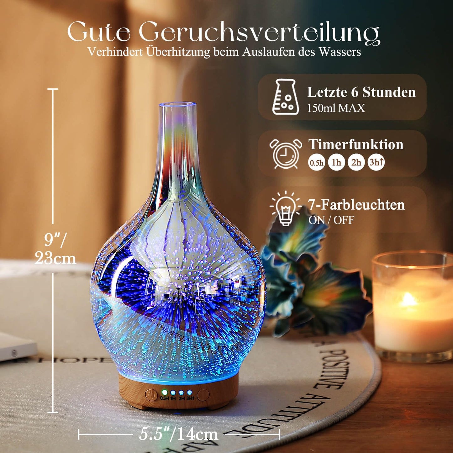Aroma Diffuser Luftbefeuchter,150ml Luftbefeuchter Ultraschall Leise 7 farbwechselnde LEDs,Diffuser für Ätherische Öle Raumbefeuchter