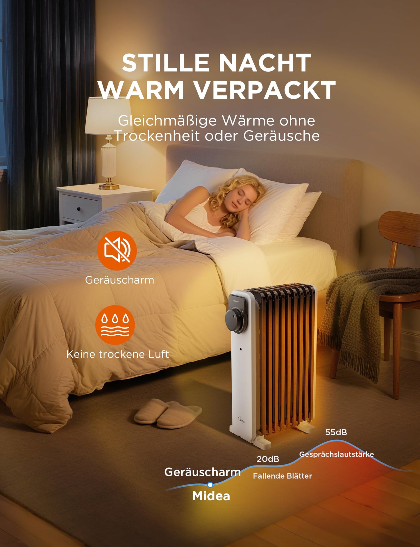 2300W 11 Rippen tragbarer Elektroheizer mit Drehknopfregelung und einstellbarem Thermostat, 3 Heizstufen, Kipp- und Überhitzungsschutz, ultra-leise im Büro & Zuhause