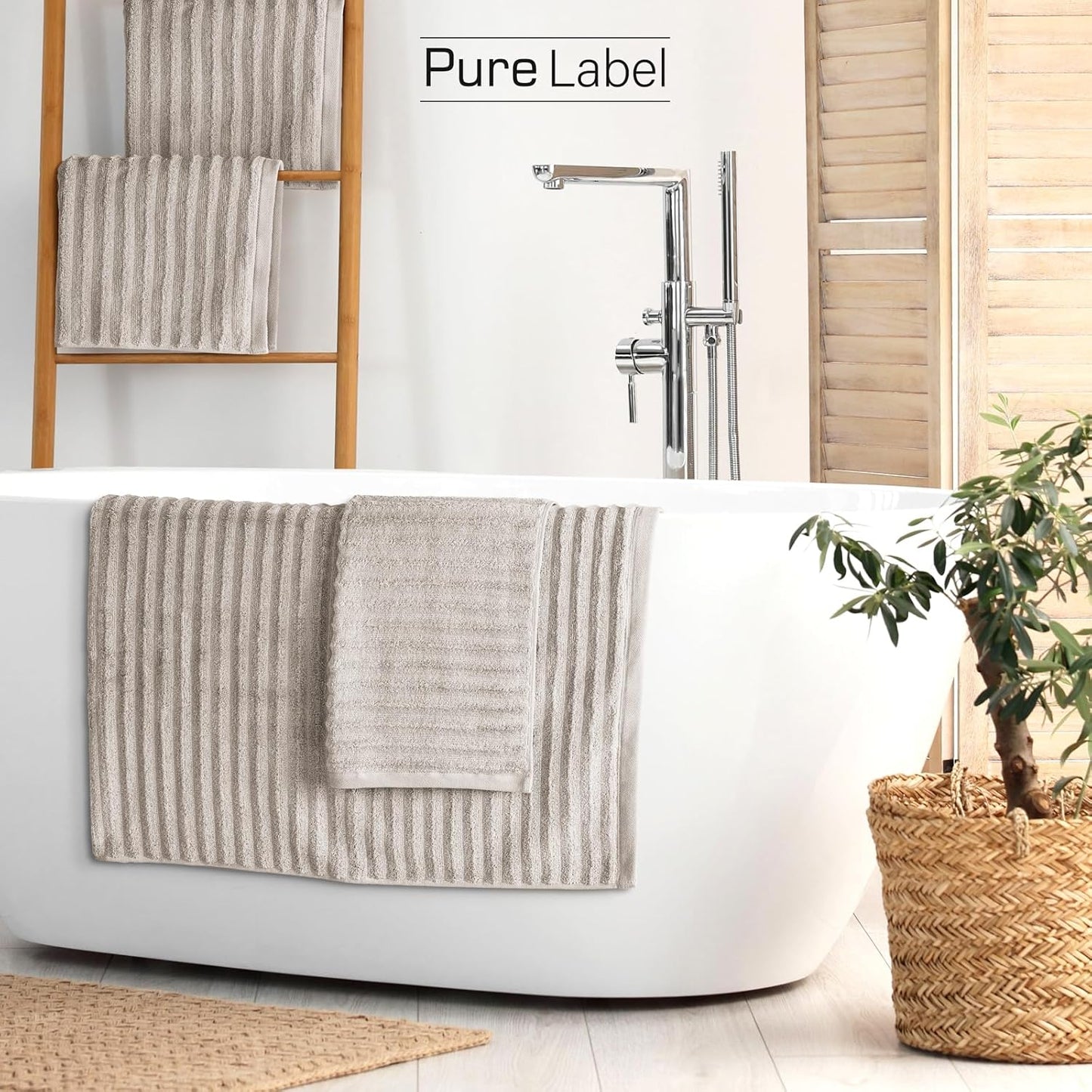 Pure Label 6-Piece Hand Towel Set with Hanging Loops Made of 100% Cotton, Absorbent and Soft, 2 x Bath Towels (70 x 140 cm), 2 x Hand Towels (50 x 100 cm), 2 x Guest Towels (30 x 50 cm),