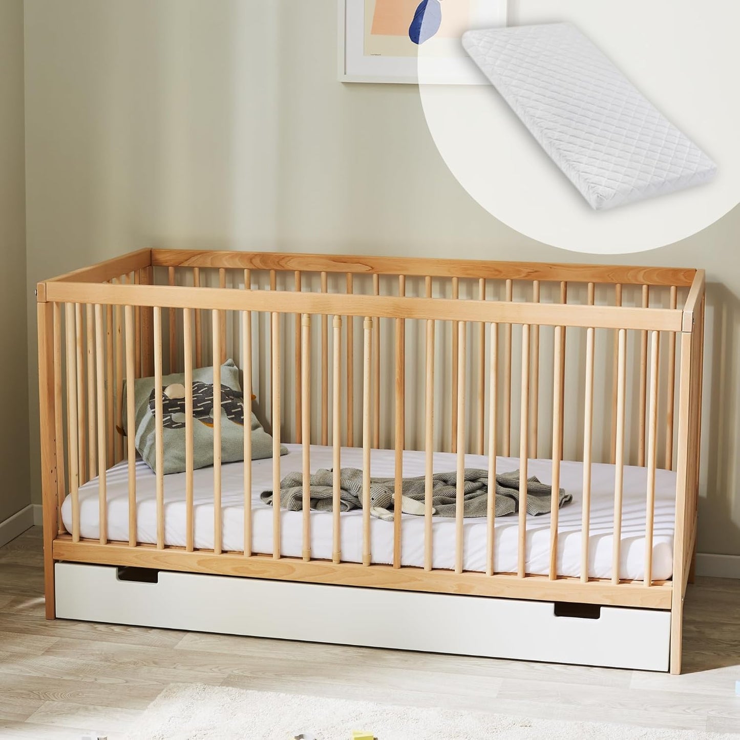 Kids Collective Baby Cot Bed 60x120 | 70x140 cm Height Adjustable
