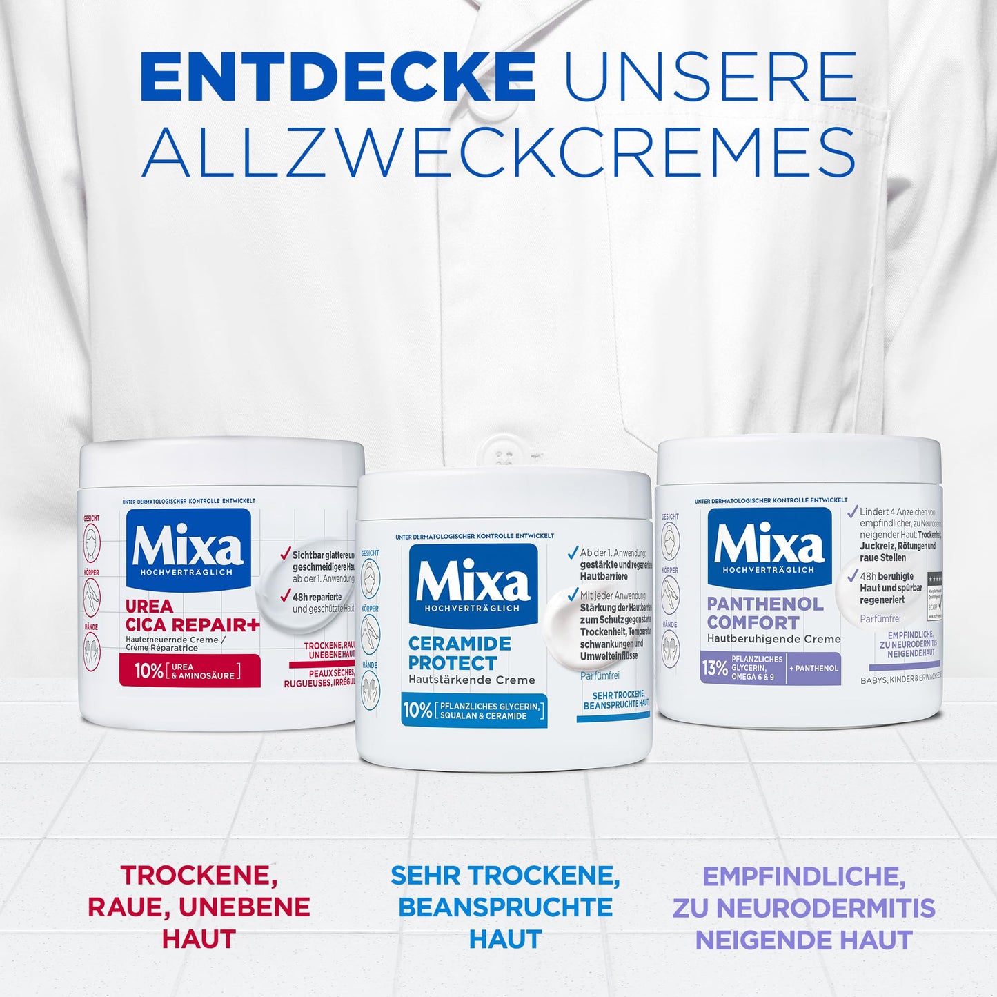 Mixa Urea hauterneuernde Creme mit Urea & Niacinamide, für trockene und raue und unebene Haut, repariert und glättet, Feuchtigkeitspflege für Hände und Gesicht