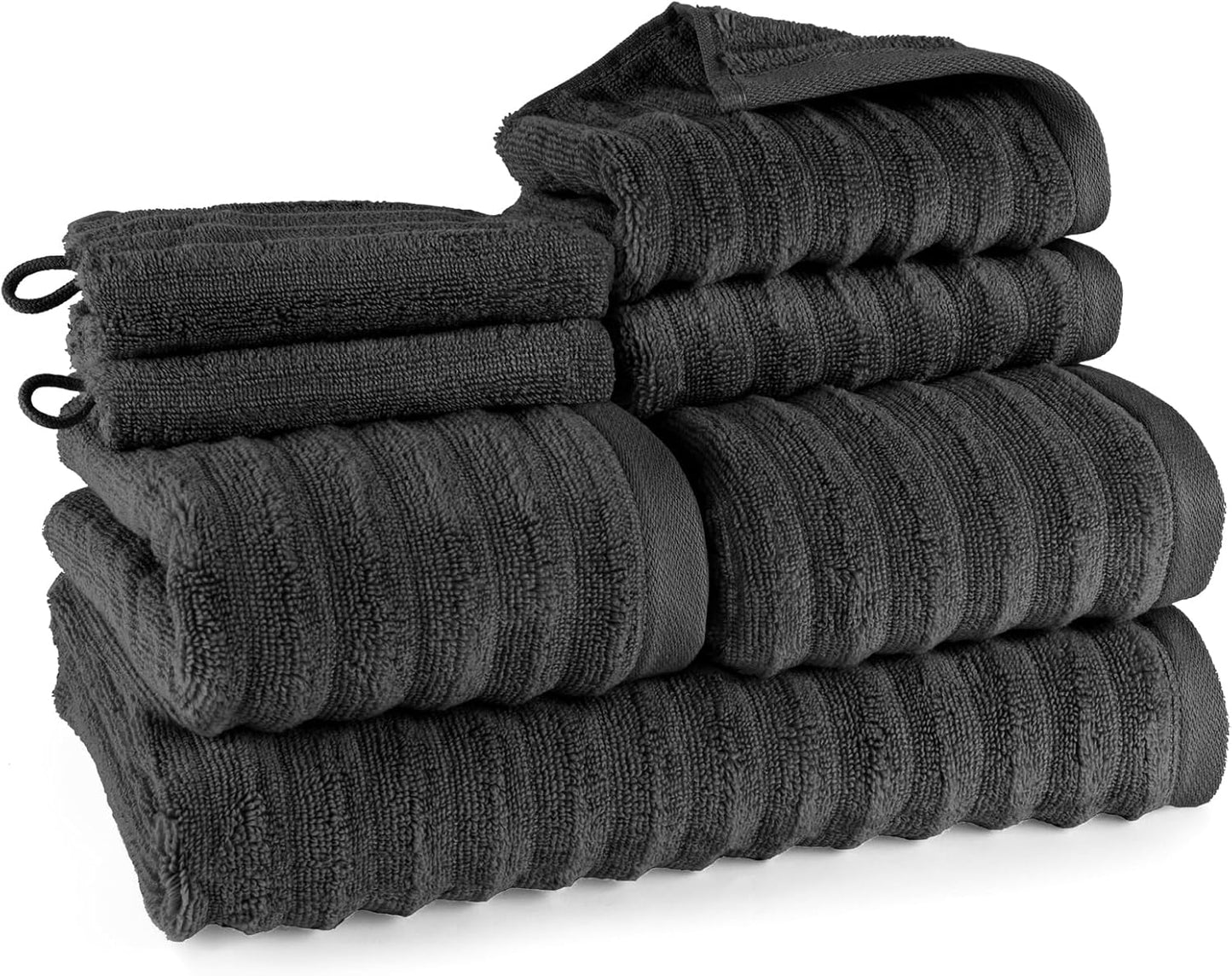 Pure Label 6-Piece Hand Towel Set with Hanging Loops Made of 100% Cotton, Absorbent and Soft, 2 x Bath Towels (70 x 140 cm), 2 x Hand Towels (50 x 100 cm), 2 x Guest Towels (30 x 50 cm),