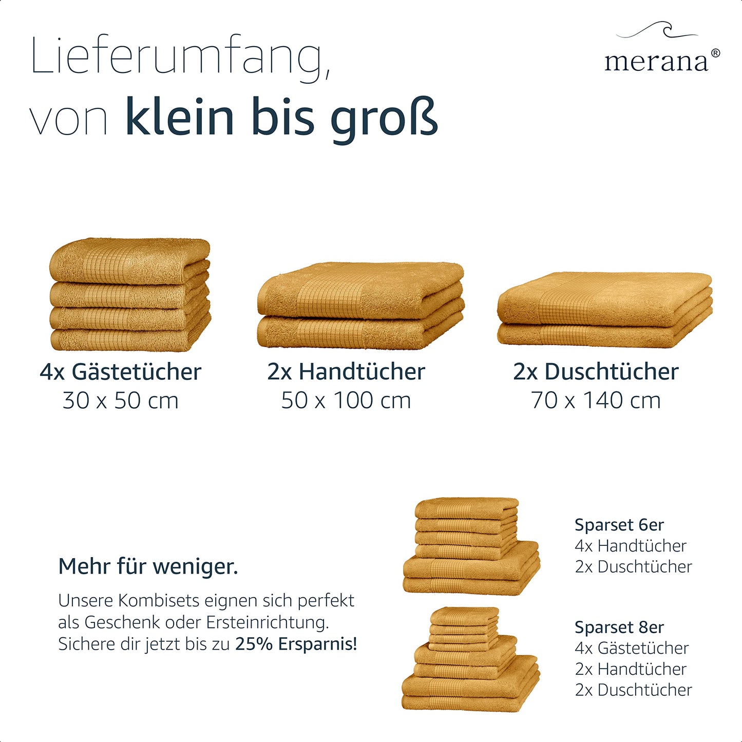 Merana Rome Handtuch Set | saugstark, weich und fusselfrei | Frottier Luxus Qualität | 100% Baumwolle | Oeko-TEX | 4 x Gästetücher (30x50cm))