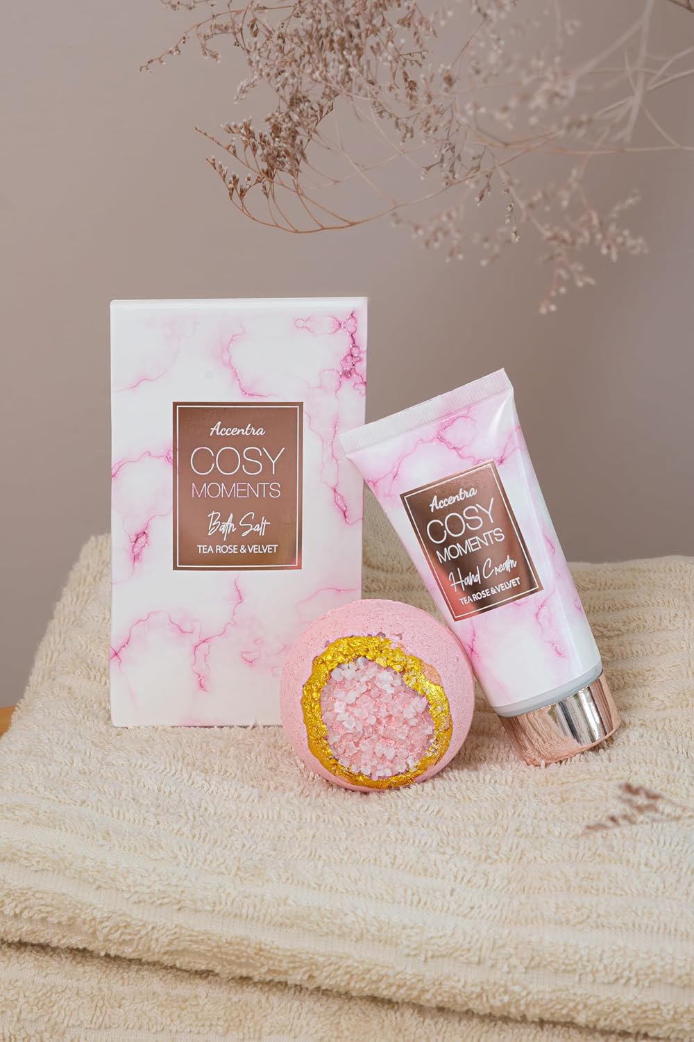 Accentra - COSY MOMENTS Bade- & Duschset in rosé - Geschenk Set zur Entspannung für Frauen zum Geburtstag