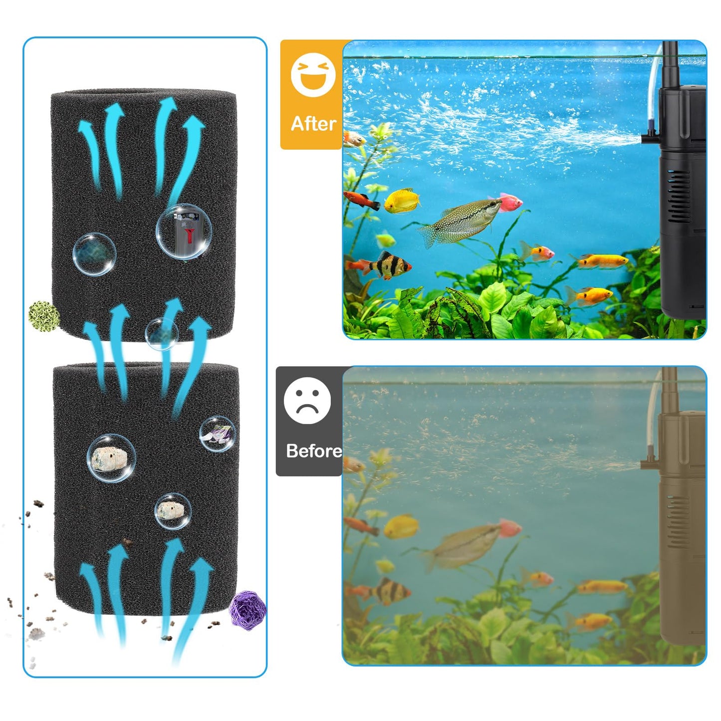 Aquarienfilter Aquarium Schwammfilter Einstellbarer Aquarium Innenfilter 300L/H