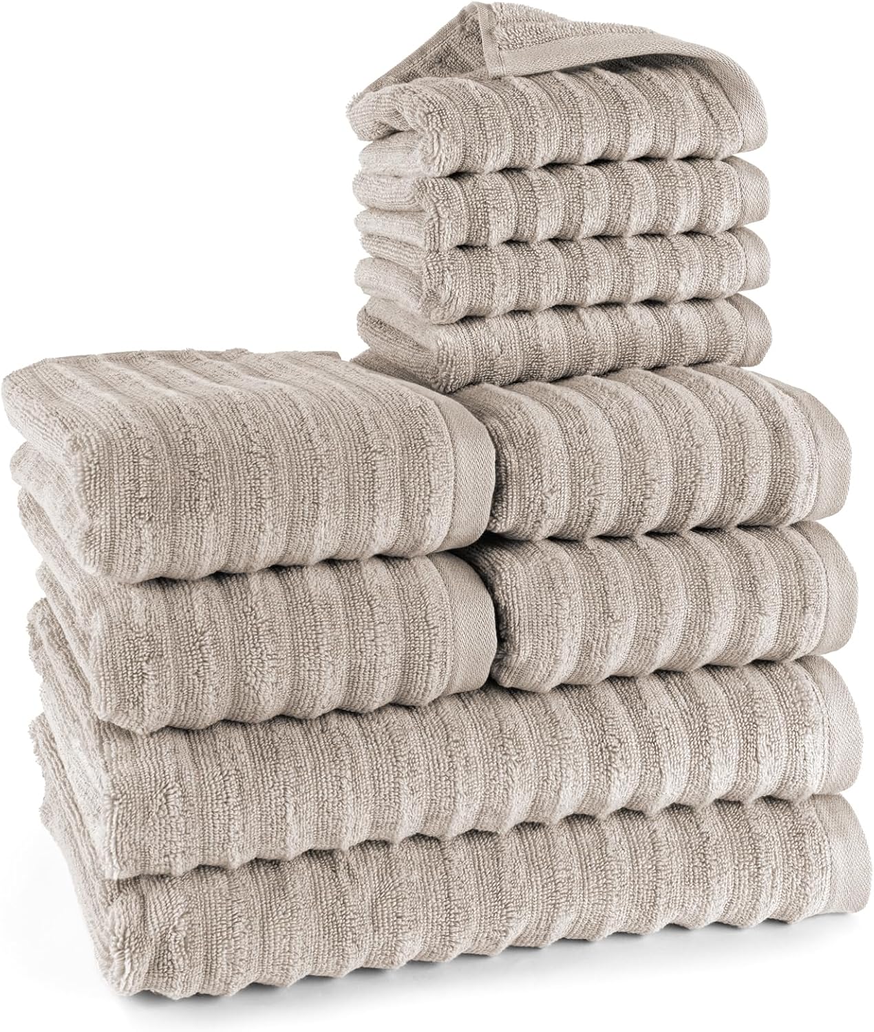 Pure Label 6-Piece Hand Towel Set with Hanging Loops Made of 100% Cotton, Absorbent and Soft, 2 x Bath Towels (70 x 140 cm), 2 x Hand Towels (50 x 100 cm), 2 x Guest Towels (30 x 50 cm),