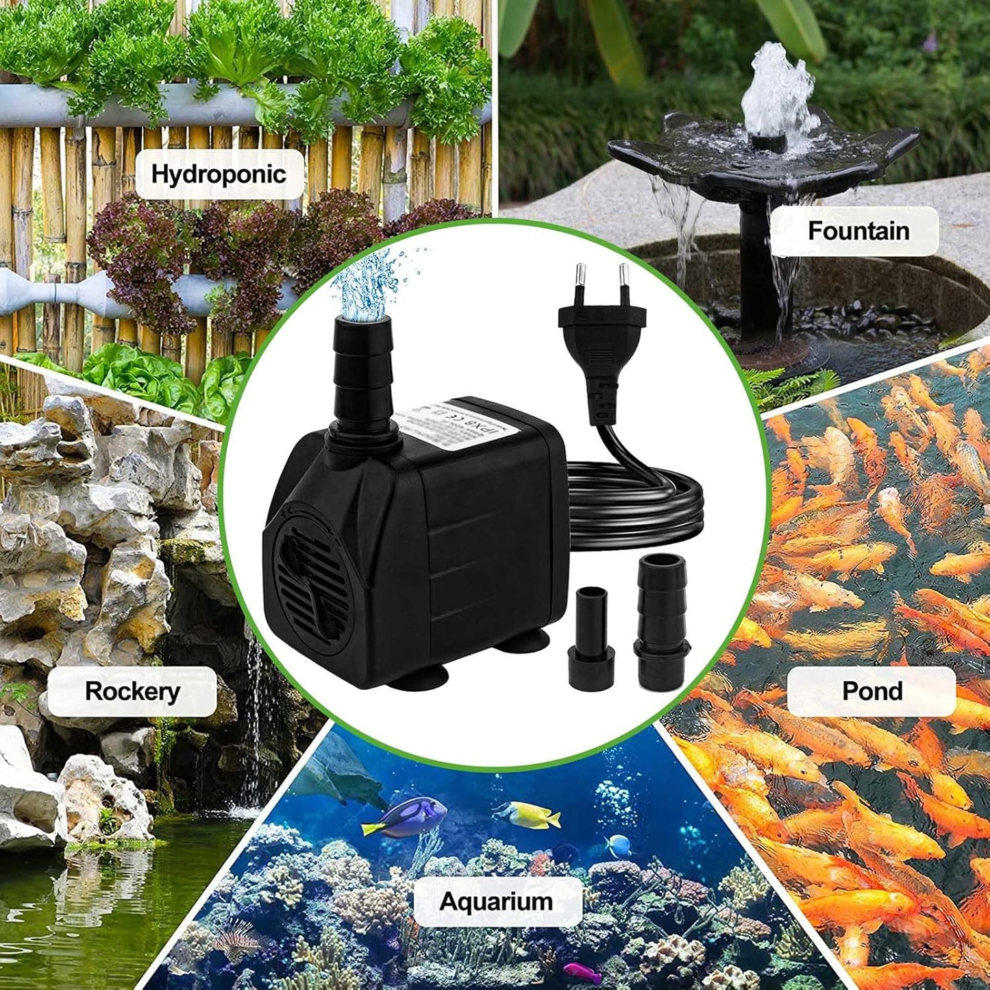 Mini Wasserpumpen, Ultra Leise Aquarium pumpe mit hohem Hub, 2 Düsen für Aquarien