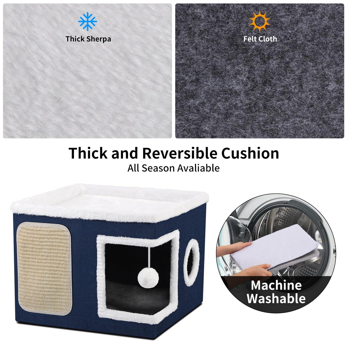 Faltbares Katzenhaus, mit Kratzbrett und Spielball, Katzenhaus Höhle für kleine und mittlere Haustiere