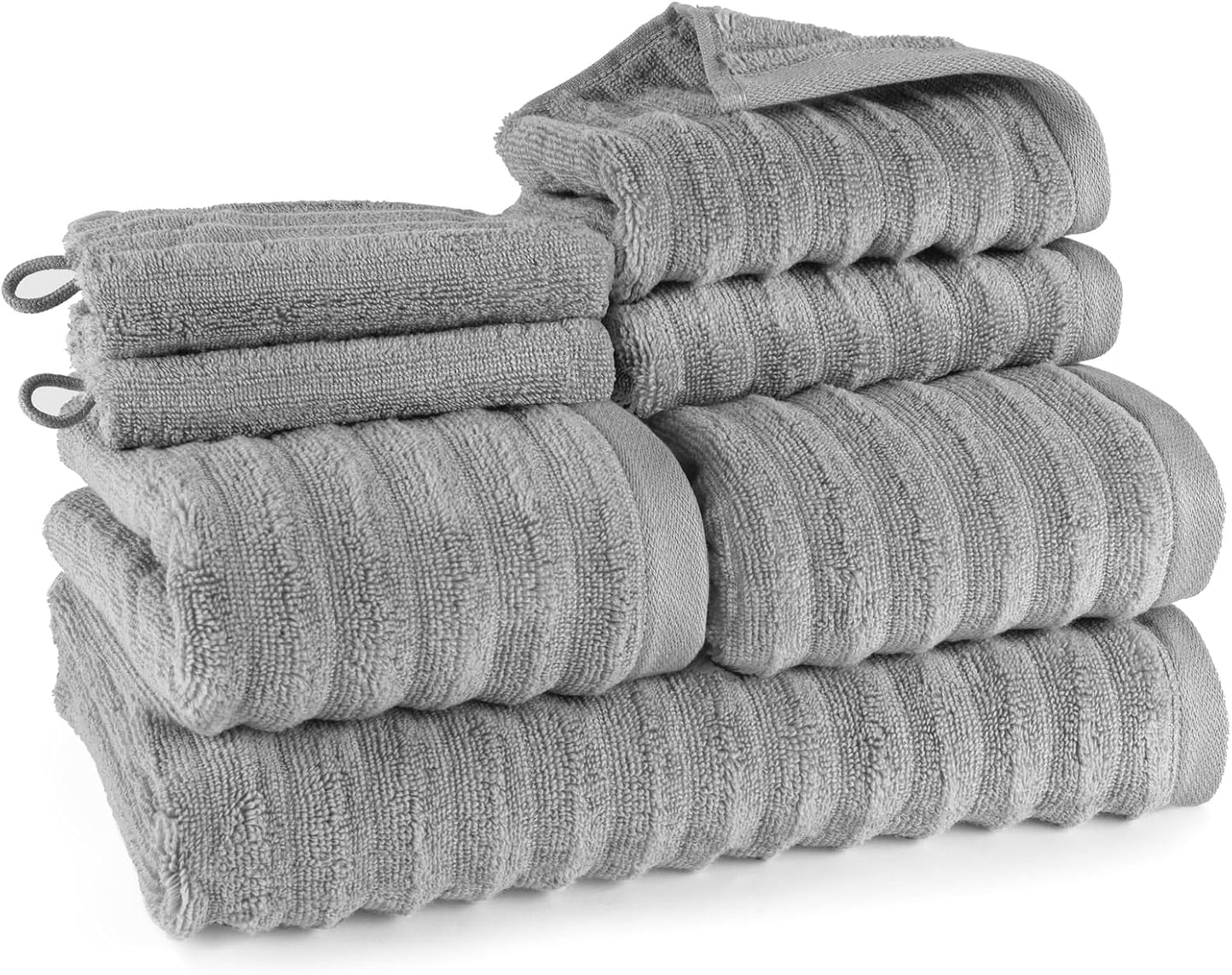Pure Label 6-Piece Hand Towel Set with Hanging Loops Made of 100% Cotton, Absorbent and Soft, 2 x Bath Towels (70 x 140 cm), 2 x Hand Towels (50 x 100 cm), 2 x Guest Towels (30 x 50 cm),