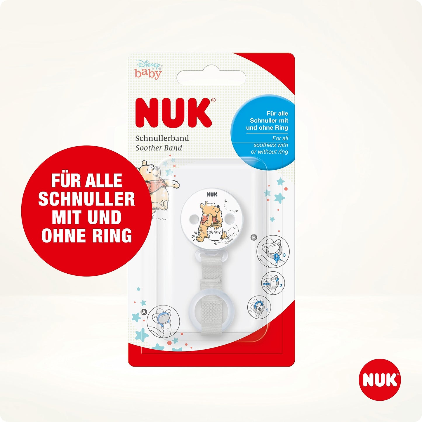 NUK Disney Winnie Puuh Schnullerband & Clip | Für alle Schnuller mit und ohne Ring