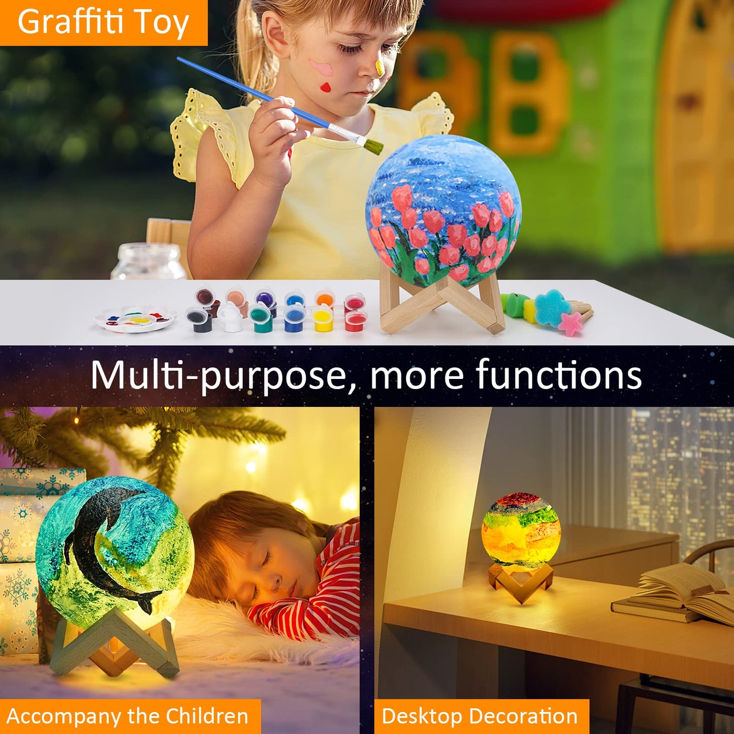 Balkwan Moon Lamp 3D Print - Dimmable USB Charging Touch Lamp for Children and Lovers - Romantic Gift for Birthday and Bedroom (3.5 Inch)