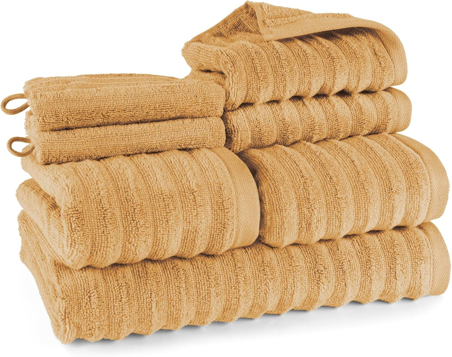 Pure Label 6-Piece Hand Towel Set with Hanging Loops Made of 100% Cotton, Absorbent and Soft, 2 x Bath Towels (70 x 140 cm), 2 x Hand Towels (50 x 100 cm), 2 x Guest Towels (30 x 50 cm),