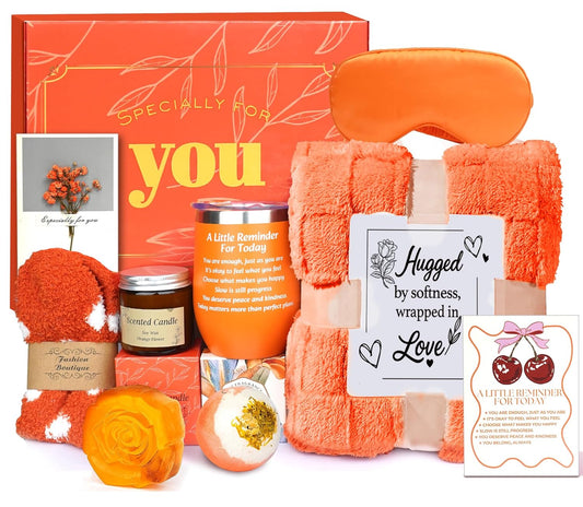 Herbstgeschenke für Frauen, Geburtstagsgeschenk Geschenkset für Frauen beste Freundin mit 12OZ Edelstahlbecher, Decke Geschenke Weihnachten