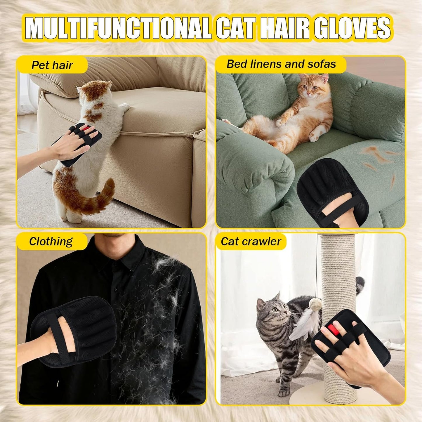 Handschuh, 3 Stück Fell Magnet Handschuh, Haarentfernungshandschuh für Katzen & Hunde