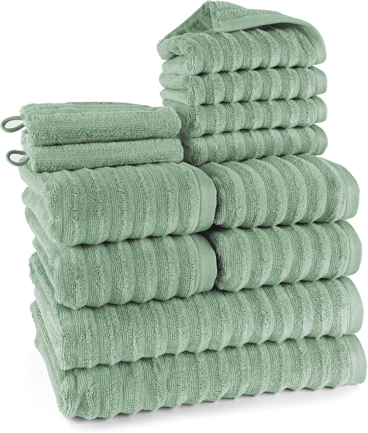Pure Label 6-Piece Hand Towel Set with Hanging Loops Made of 100% Cotton, Absorbent and Soft, 2 x Bath Towels (70 x 140 cm), 2 x Hand Towels (50 x 100 cm), 2 x Guest Towels (30 x 50 cm),